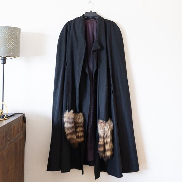 Vintage 50S Junior Colony Wool Cape Coat With Fox Tail Trim - Picture 1 of 7